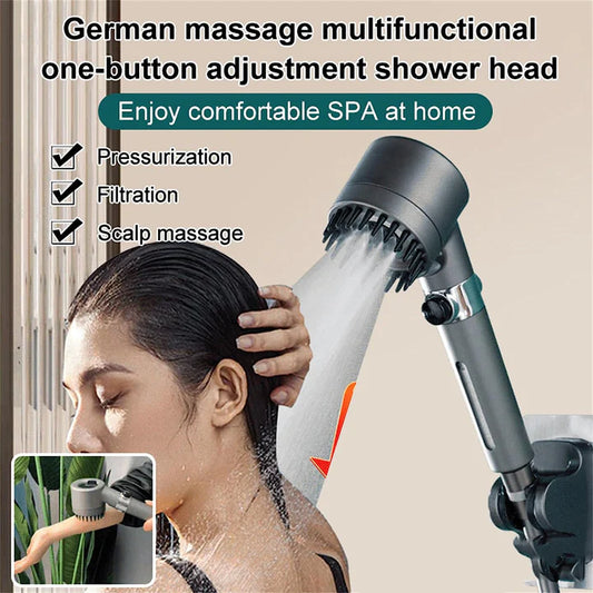 4-in-1 Multifunctional Massage Shower Head: High Pressure, Adjustable Modes, One Button Adjustment,With Filter
